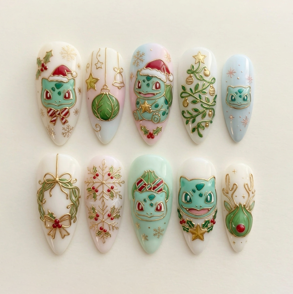 XmasBulba Pocket Monster Nails