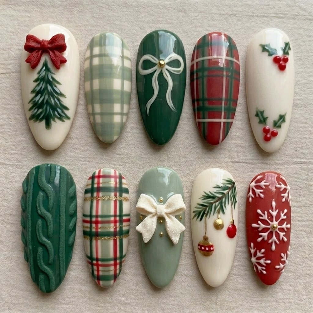 Evergreen Christmas Plaid Press On Nails