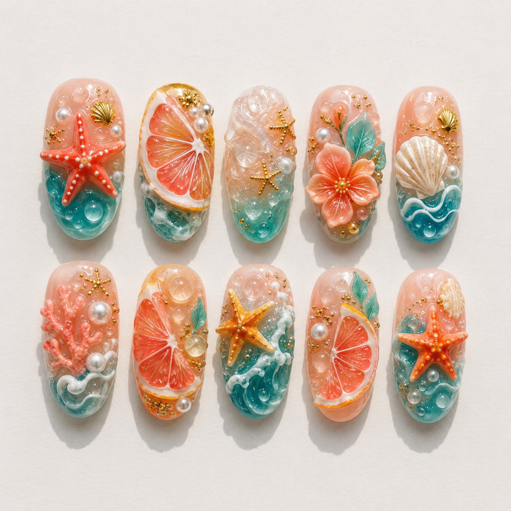 Mermaid Citrus Paradise Press On Nails