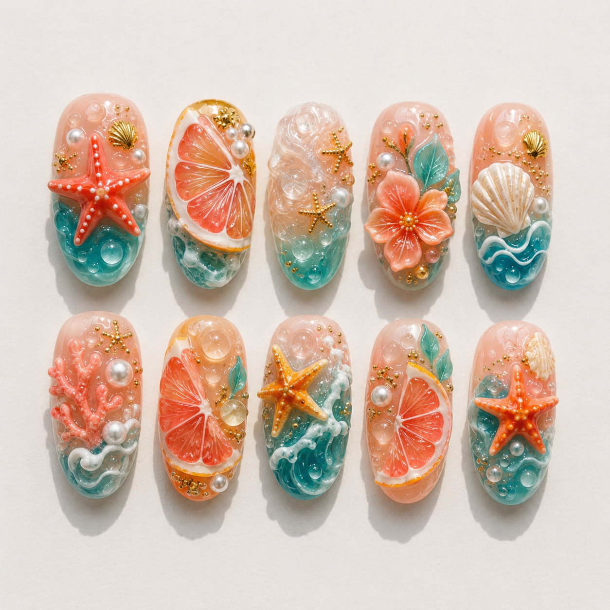Mermaid Citrus Paradise Press On Nails