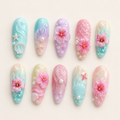 Pastel Mermaid Hibiscus Press On Nails